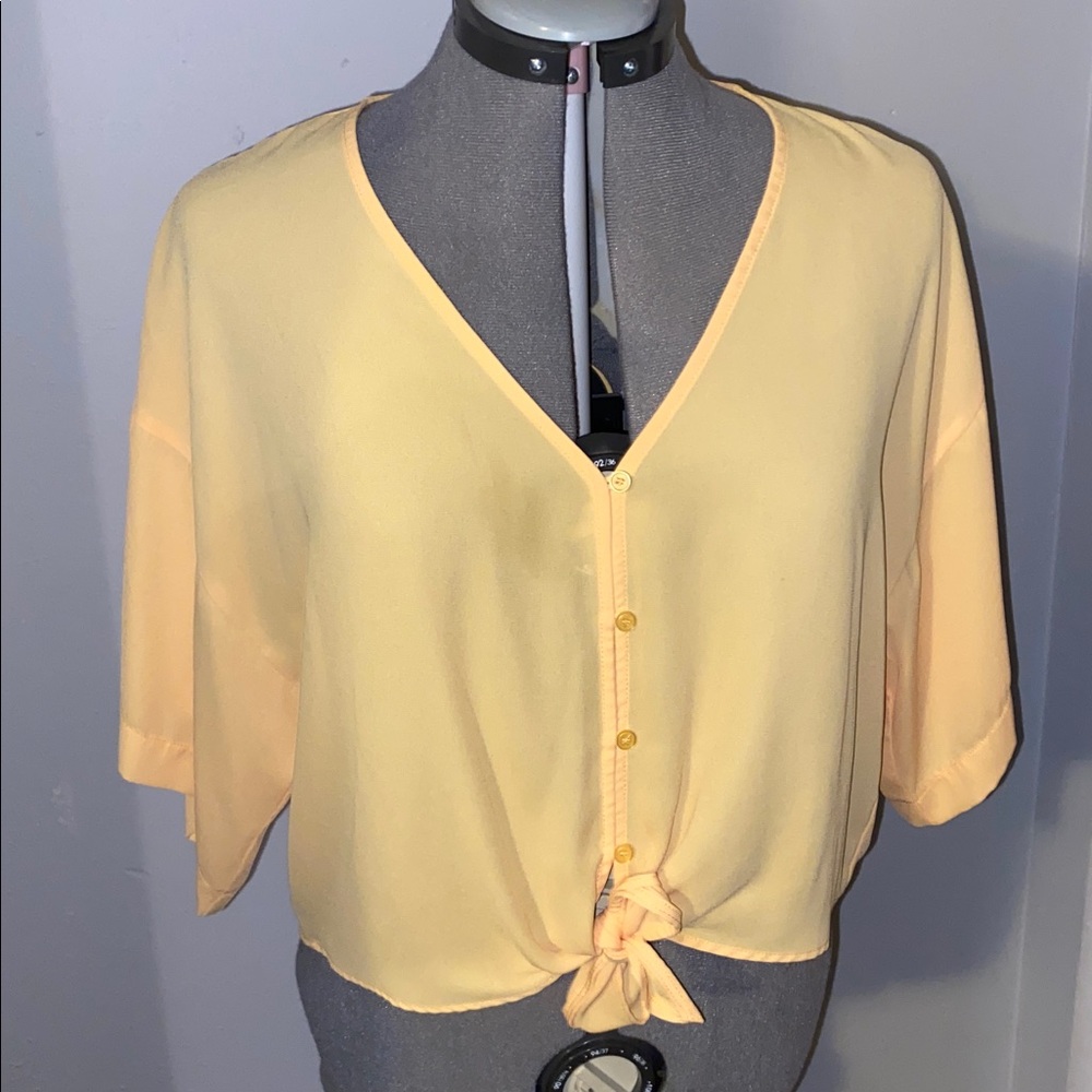 Yellow V-Neck Button Down Blouse